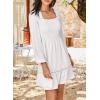 imageDokotoo Dresses for Women 2025 Square Neck Long Sleeve Smocked Dress Flowy Tiered Ruffle Lace Beach DressWhite