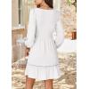 imageDokotoo Dresses for Women 2025 Square Neck Long Sleeve Smocked Dress Flowy Tiered Ruffle Lace Beach DressWhite