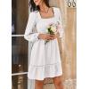 imageDokotoo Dresses for Women 2025 Square Neck Long Sleeve Smocked Dress Flowy Tiered Ruffle Lace Beach DressWhite