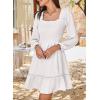 imageDokotoo Dresses for Women 2025 Square Neck Long Sleeve Smocked Dress Flowy Tiered Ruffle Lace Beach DressWhite
