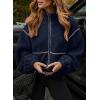 imageDokotoo Womens Coat Casual Lapel Full Zip Fleece Jacket Long Sleeve Oversized Warm Winter Outwear with PocketsBlue