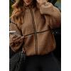 imageDokotoo Womens Coat Casual Lapel Full Zip Fleece Jacket Long Sleeve Oversized Warm Winter Outwear with PocketsBrown