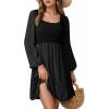 imageDokotoo Dresses for Women 2025 Square Neck Long Sleeve Smocked Dress Flowy Tiered Ruffle Lace Beach DressBlack