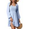 imageDokotoo Dresses for Women 2025 Square Neck Long Sleeve Smocked Dress Flowy Tiered Ruffle Lace Beach DressBlue