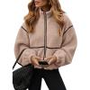 imageDokotoo Womens Coat Casual Lapel Full Zip Fleece Jacket Long Sleeve Oversized Warm Winter Outwear with PocketsBeige