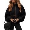 imageDokotoo Womens Coat Casual Lapel Full Zip Fleece Jacket Long Sleeve Oversized Warm Winter Outwear with PocketsBlack
