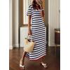 imageDokotoo Summer Dress Casual Womens Fashion Short Sleeve Maxi Dress T Shirt Dress Striped Long Color Block Maxi DressBlue