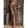 imageDokotoo Summer Dress Casual Womens Fashion Short Sleeve Maxi Dress T Shirt Dress Striped Long Color Block Maxi DressBrown