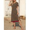 imageDokotoo Summer Dress Casual Womens Fashion Short Sleeve Maxi Dress T Shirt Dress Striped Long Color Block Maxi DressBrown