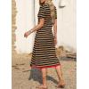 imageDokotoo Summer Dress Casual Womens Fashion Short Sleeve Maxi Dress T Shirt Dress Striped Long Color Block Maxi DressBrown