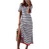 imageDokotoo Summer Dress Casual Womens Fashion Short Sleeve Maxi Dress T Shirt Dress Striped Long Color Block Maxi DressDark Grey