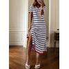 imageDokotoo Summer Dress Casual Womens Fashion Short Sleeve Maxi Dress T Shirt Dress Striped Long Color Block Maxi DressDark Grey