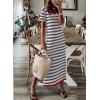 imageDokotoo Summer Dress Casual Womens Fashion Short Sleeve Maxi Dress T Shirt Dress Striped Long Color Block Maxi DressDark Grey