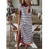 imageDokotoo Summer Dress Casual Womens Fashion Short Sleeve Maxi Dress T Shirt Dress Striped Long Color Block Maxi DressDark Grey