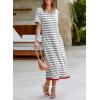 imageDokotoo Summer Dress Casual Womens Fashion Short Sleeve Maxi Dress T Shirt Dress Striped Long Color Block Maxi DressGray