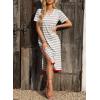imageDokotoo Summer Dress Casual Womens Fashion Short Sleeve Maxi Dress T Shirt Dress Striped Long Color Block Maxi DressGray