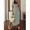 imageDokotoo Summer Dress Casual Womens Fashion Short Sleeve Maxi Dress T Shirt Dress Striped Long Color Block Maxi DressGreen