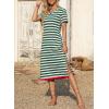 imageDokotoo Summer Dress Casual Womens Fashion Short Sleeve Maxi Dress T Shirt Dress Striped Long Color Block Maxi DressGreen