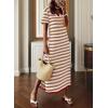 imageDokotoo Summer Dress Casual Womens Fashion Short Sleeve Maxi Dress T Shirt Dress Striped Long Color Block Maxi DressKhaki