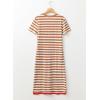 imageDokotoo Summer Dress Casual Womens Fashion Short Sleeve Maxi Dress T Shirt Dress Striped Long Color Block Maxi DressKhaki