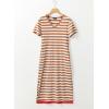 imageDokotoo Summer Dress Casual Womens Fashion Short Sleeve Maxi Dress T Shirt Dress Striped Long Color Block Maxi DressKhaki