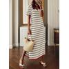 imageDokotoo Summer Dress Casual Womens Fashion Short Sleeve Maxi Dress T Shirt Dress Striped Long Color Block Maxi DressLight Khaki
