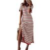 imageDokotoo Summer Dress Casual Womens Fashion Short Sleeve Maxi Dress T Shirt Dress Striped Long Color Block Maxi DressMineral Red