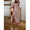 imageDokotoo Summer Dress Casual Womens Fashion Short Sleeve Maxi Dress T Shirt Dress Striped Long Color Block Maxi DressMineral Red