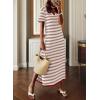 imageDokotoo Summer Dress Casual Womens Fashion Short Sleeve Maxi Dress T Shirt Dress Striped Long Color Block Maxi DressPink