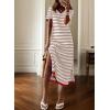 imageDokotoo Summer Dress Casual Womens Fashion Short Sleeve Maxi Dress T Shirt Dress Striped Long Color Block Maxi DressPink
