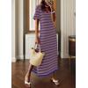 imageDokotoo Summer Dress Casual Womens Fashion Short Sleeve Maxi Dress T Shirt Dress Striped Long Color Block Maxi DressPurple