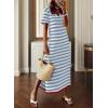 imageDokotoo Summer Dress Casual Womens Fashion Short Sleeve Maxi Dress T Shirt Dress Striped Long Color Block Maxi DressSky Blue