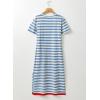 imageDokotoo Summer Dress Casual Womens Fashion Short Sleeve Maxi Dress T Shirt Dress Striped Long Color Block Maxi DressSky Blue