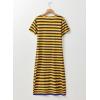 imageDokotoo Summer Dress Casual Womens Fashion Short Sleeve Maxi Dress T Shirt Dress Striped Long Color Block Maxi DressYellow