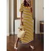 imageDokotoo Summer Dress Casual Womens Fashion Short Sleeve Maxi Dress T Shirt Dress Striped Long Color Block Maxi DressYellow