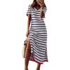 imageDokotoo Summer Dress Casual Womens Fashion Short Sleeve Maxi Dress T Shirt Dress Striped Long Color Block Maxi DressDark Grey