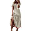 imageDokotoo Summer Dress Casual Womens Fashion Short Sleeve Maxi Dress T Shirt Dress Striped Long Color Block Maxi DressLight Khaki