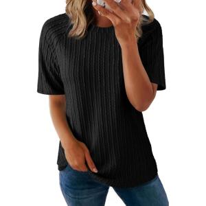 imageDokotoo Womens Tops Trendy Casual 2025 Crew Neck Lightweight Shirts Knit Tunic Basic TShirtA Black