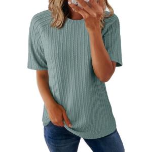 imageDokotoo Womens Tops Trendy Casual 2025 Crew Neck Lightweight Shirts Knit Tunic Basic TShirtA Smoke Green