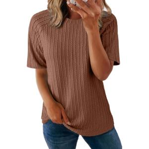 imageDokotoo Womens Tops Trendy Casual 2025 Crew Neck Lightweight Shirts Knit Tunic Basic TShirtCoffee
