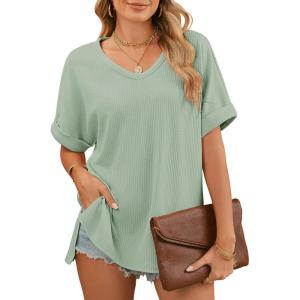 imageDokotoo Womens Tops Trendy Casual 2025 Crew Neck Lightweight Shirts Knit Tunic Basic TShirtGrass Green 222