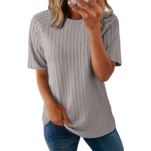imageDokotoo Womens Tops Trendy Casual 2025 Crew Neck Lightweight Shirts Knit Tunic Basic TShirtGray