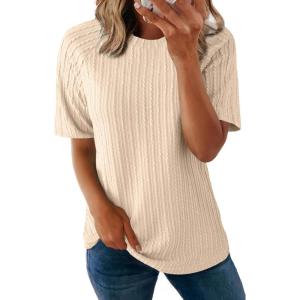 imageDokotoo Womens Tops Trendy Casual 2025 Crew Neck Lightweight Shirts Knit Tunic Basic TShirtOatmeal
