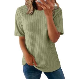 imageDokotoo Womens Tops Trendy Casual 2025 Crew Neck Lightweight Shirts Knit Tunic Basic TShirtSpinach Green