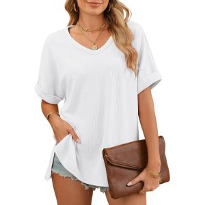 imageDokotoo Womens Tops Trendy Casual 2025 Crew Neck Lightweight Shirts Knit Tunic Basic TShirtWhite 222
