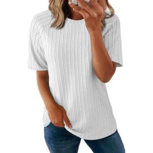 imageDokotoo Womens Tops Trendy Casual 2025 Crew Neck Lightweight Shirts Knit Tunic Basic TShirtWhite