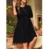 imageDokotoo Summer Dresses for Women 2025 Tie Front V Neck Short Puff Sleeve Hollow Out Lace Wedding Guest DressBlack