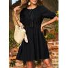 imageDokotoo Summer Dresses for Women 2025 Tie Front V Neck Short Puff Sleeve Hollow Out Lace Wedding Guest DressBlack