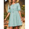 imageDokotoo Summer Dresses for Women 2025 Tie Front V Neck Short Puff Sleeve Hollow Out Lace Wedding Guest DressBlue