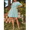 imageDokotoo Summer Dresses for Women 2025 Tie Front V Neck Short Puff Sleeve Hollow Out Lace Wedding Guest DressBlue